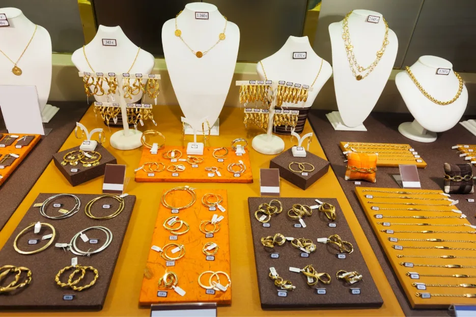 Multiple pieces of gold jewelry