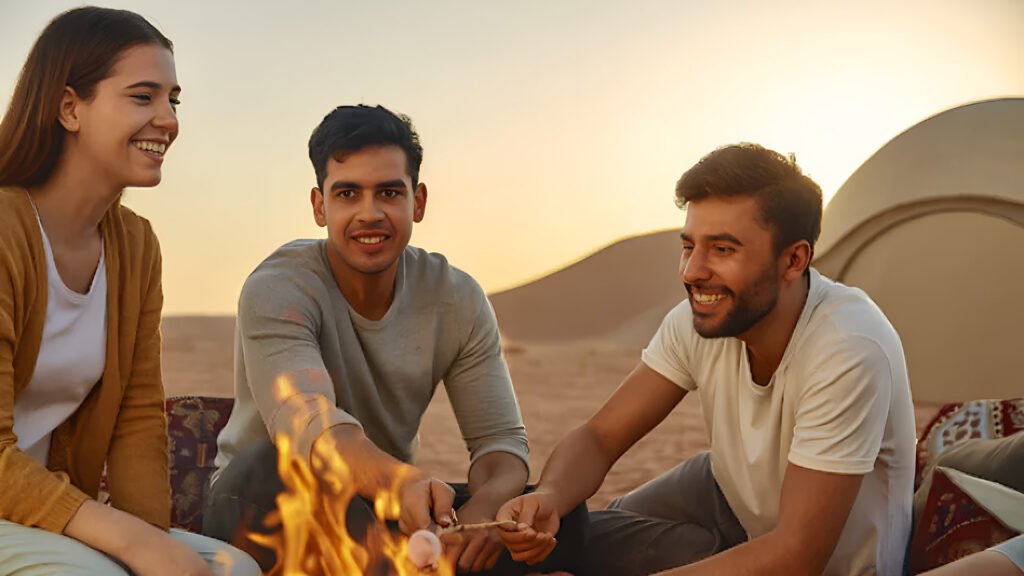 A group of friends camping in the Abu Dhabi desert
