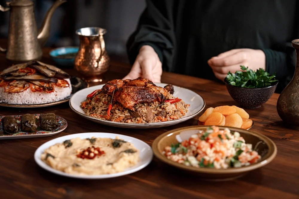UAE Local Dishes Kabsa, hummus, maqluba, maqluba, tabbouleh